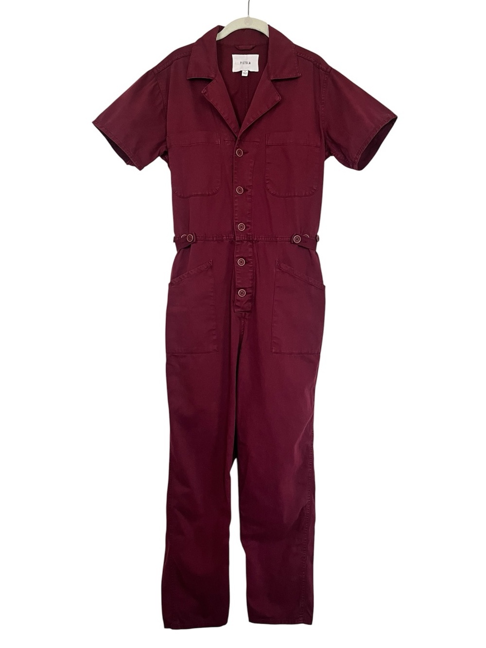 Pistola Grover Field Suit Merlot Burgundy Utility Jumpsuit Cotton Short Sleeve S - Picture 4 of 12